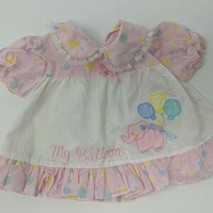 Vintage 1980s Pastel Baby Dress Elephant Applique